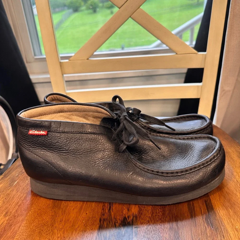 Clarks Wallabee Boot Mens Black Pebbled Leather Moc Toe Lace Up Shoes 10.5